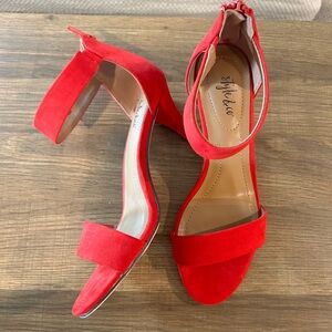 Style & Co Red faux suede red ankle zip heels size 6